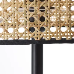 WILEY Lampadaire droit 1L bois clair/noir E27 D.30cm 60W - métal/rotin - ampoule non incluse