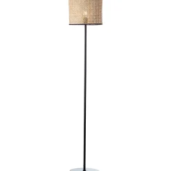 WILEY Lampadaire droit 1L bois clair/noir E27 D.30cm 60W - métal/rotin - ampoule non incluse