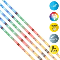 5x 1m LED Stripe RGB, avec changement de couleur, dimmable, télécommande infrarouge incluse