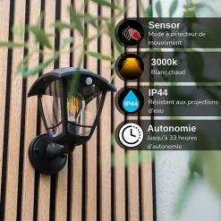 Xanlite - Applique murale solaire rétro LED IP44, 400 lumens, détecteur de mouvement, avec ampoule, Noir - SO2011AR