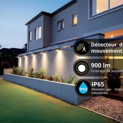 Xanlite - Applique solaire LED IP44, 900 lumens, détecteur de mouvements, Noir - APS900D