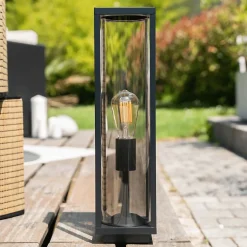 Xanlite - Borne filaire noire fumée contemporain IP44, culot E27, 40W max - LAME40WNMODF