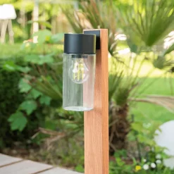 Xanlite - Borne filaire noire et bois IP44, culot E27, 40W max - BOFE40WNW