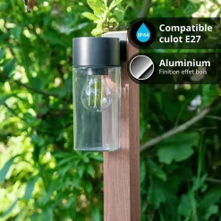 Xanlite - Borne filaire noire et bois IP44, culot E27, 40W max - BOFE40WNW