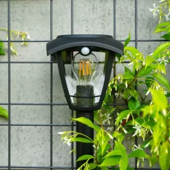 Xanlite - Borne solaire rétro LED IP44, 400 lumens, détecteur de mouvement, avec ampoule, Noir - SO2011R