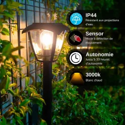 Xanlite - Borne solaire rétro LED IP44, 400 lumens, détecteur de mouvement, avec ampoule, Noir - SO2011R