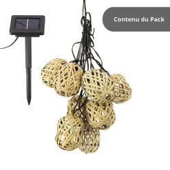 Xanlite - Guirlande Solaire Naturelle 5m IP44 - 10 boules - Rotin - GRL5NAT