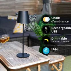 Xanlite - Lampe à poser LED IP44, 250 lumens, rechargeable USB-C, 38cm, CCT & Dimmable, Noir - LPM38ND