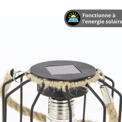 Xanlite - Lanterne Solaire IP44 Blanc chaud Métal et corde 6h d'autonomie - SORETRO4