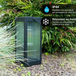 Xanlite - Lanterne Solaire Nomade 26cm IP44 - Verre ciselé & Métal - Noir - SOLARVC