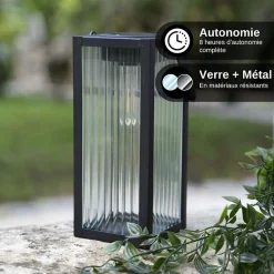 Xanlite - Lanterne Solaire Nomade 26cm IP44 - Verre ciselé & Métal - Noir - SOLARVC