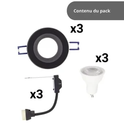 Xanlite - Lot 3 Spots GU10 Cons.4W Eq.40W 4000K Rond Noir IP44 - PAK3SP50RIP44NCW