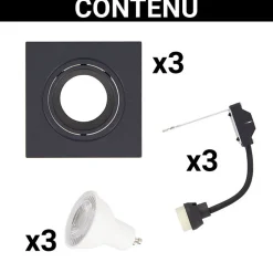 Xanlite - Lot 3 Spots GU10 50W 2700K Carré orientable Noir IP20 - PACK3SP50CAN