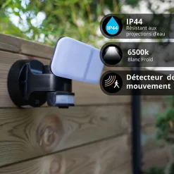 Xanlite - Projecteur 2 têtes noir à détecteur de mouvements orientable et désactivable, 2800 Lumens, Blanc froid - PR2T2800D