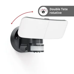 Xanlite - Projecteur 2 têtes noir à détecteur de mouvements orientable et désactivable, 2800 Lumens, Blanc froid - PR2T2800D