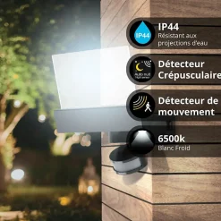 Xanlite - Projecteur mural PMMA 24W, IP44, détecteur de mouvement, 1700 lumens, Blanc froid - PR20WMFLD