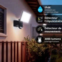 Xanlite - Projecteur mural noir LED IP44 30W avec détecteur de mouvement, 3000 Lumens - PR30WMDV24