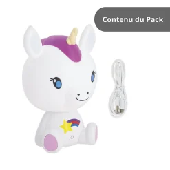 Xanlite - Veilleuse Licorne LED, intensité variable, USB rechargeable, RVB / Blanc chaud - VLLICORNE