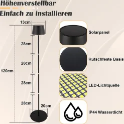 ZMH Lampadaire 120cm Noir Tactile à Intensité LED Verre Pour Chambre