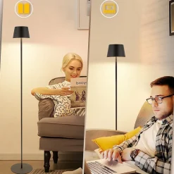 ZMH Lampadaire 120cm Noir Tactile à Intensité LED Verre Pour Chambre