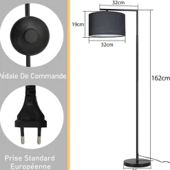ZMH Lampadaire Pour Salon Design E27 Moderne En Tissu Lampe De Lecture Avec Interrupteur Au Pied