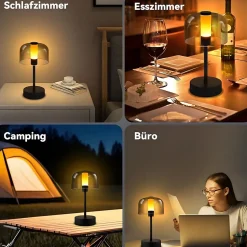 ZMH Lampe à Poser De Chevet LED à Piles Noire Intensité Variable Sans Fil Rechargeable Par USB-c
