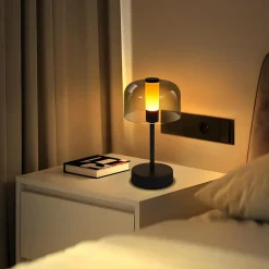 ZMH Lampe à Poser De Chevet LED à Piles Noire Intensité Variable Sans Fil Rechargeable Par USB-c