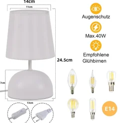 ZMH Lampe à Poser De Table Tissu Beige Avec Câble - Lampe De Chevet Chambre Lit Moderne