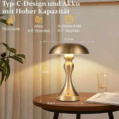 ZMH Lampe à Poser De Table Sans Fil - Lampe Tactile En Bronze Doré Avec Batterie Rechargeable USB