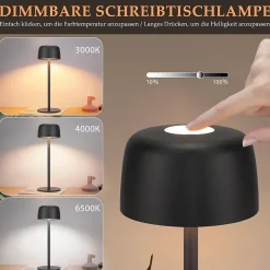 ZMH Lampe à Poser De Table LED Sans Fil - Lampe Intensité Variable Avec 3 Températures Noire