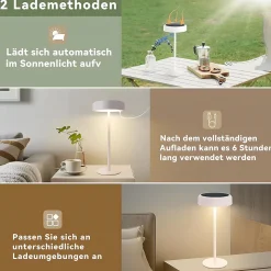 ZMH Lampe à Poser De Table LED Sans Fil à Batterie Solaire Chevet Rechargeable Tactile