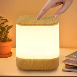 ZMH Lampe à Poser De Table LED Tactile à Intensité Variable Grain De Bois Sans Fil