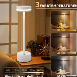 ZMH Lampe à Poser LED De Table Et Chevet - Sans Fil Tactile Intensité Variable H.32 Cm- Blanche