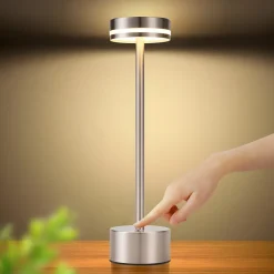 ZMH Lampe à Poser LED De Table Et Chevet - Sans Fil à Piles Tactile Intensité Variable H.32cm- Argent