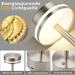 ZMH Lampe à Poser LED De Table Et Chevet - Sans Fil à Piles Tactile Intensité Variable H.32cm- Argent