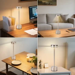 ZMH Lampe à Poser LED De Table Et Chevet - Sans Fil à Piles Tactile Intensité Variable H.32cm- Argent