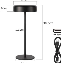 ZMH Lampe à poser LED tactile noire avec variateur, batterie 3600 mAh et charge USB