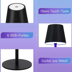 ZMH Lampe à Poser LED 2x, Noir, Rgb, USB Rechargeable, Sans Fil, Dimmable, Métal,ip54 Pour Bureau