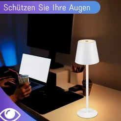 ZMH Lampe De Bureau LED 2x - Blanc - Rvb - USB Rechargeable - Sans Fil - Dimmable - Métal - Ip54