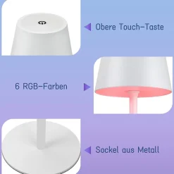 ZMH Lampe De Bureau LED 2x - Blanc - Rvb - USB Rechargeable - Sans Fil - Dimmable - Métal - Ip54