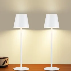 ZMH Lampe De Bureau LED 2x, Blanc, USB, Sans Fil, Dimmable, Ip54, Métal, Design Moderne