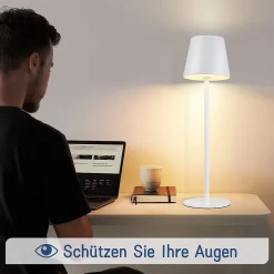 ZMH Lampe De Bureau LED 2x, Blanc, USB, Sans Fil, Dimmable, Ip54, Métal, Design Moderne