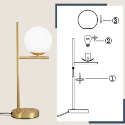 ZMH Lampe De Bureau Moderne Métal Blanc Verre E27