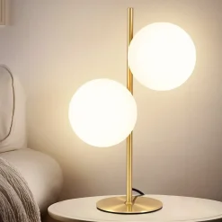 ZMH Lampe De Bureau Moderne 2 Flammes Avec Interrupteur Métal Verre Blanc E27