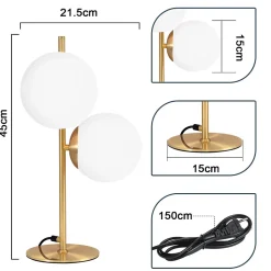 ZMH Lampe De Bureau Moderne 2 Flammes Avec Interrupteur Métal Verre Blanc E27