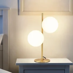 ZMH Lampe De Bureau Moderne 2 Flammes Avec Interrupteur Métal Verre Blanc E27