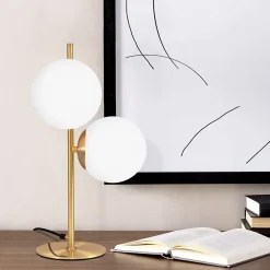ZMH Lampe De Bureau Moderne 2 Flammes Avec Interrupteur Métal Verre Blanc E27