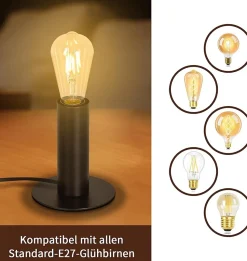 ZMH Lampe De Bureau Noir E27 Métal Avec Fiche Incl Interrupteur 40w Sans Ampoule