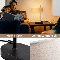 ZMH Lampe De Bureau Vintage 2x, Noir, E14, 44,5cm, Abat-jour En Lin, Avec Interrupteur, Sans Ampoule