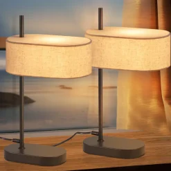 ZMH Lampe De Bureau Vintage 2x, Noir, E14, 44,5cm, Abat-jour En Lin, Avec Interrupteur, Sans Ampoule